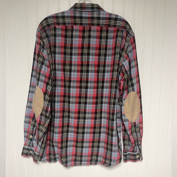 Cremieux Classics Red Blue Black Plaid Elbow Patches Shirt Mens Large - Picture 1 of 9